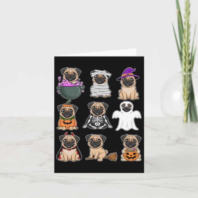 Halloween Costume Spooky Ghost Pumpkin Pug Hallowe Card (Front)