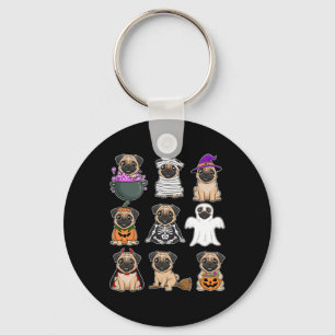 Halloween Costume Spooky Ghost Pumpkin Pug Hallowe Key Ring