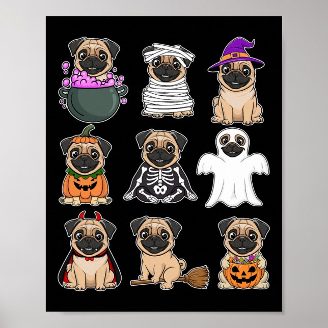 Halloween Costume Spooky Ghost Pumpkin Pug Hallowe Poster (Front)