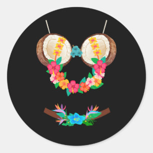 Halloween Costume Tropical Coconut Bra Flowers Lei Classic Round Sticker
