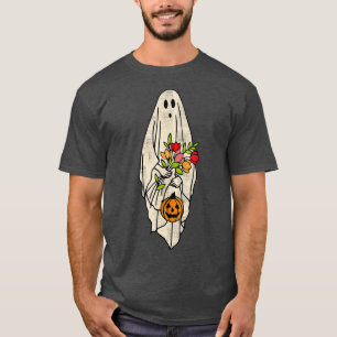 Halloween Costume Vintage Floral Ghost Pumpkin Fun T-Shirt