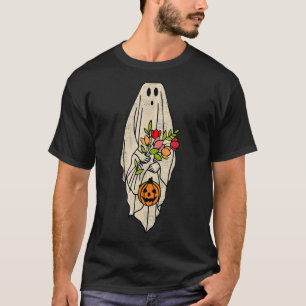 Halloween Costume Vintage Floral Ghost Pumpkin Fun T-Shirt