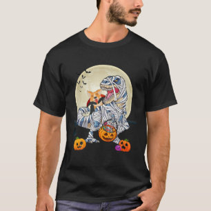 Halloween Costume Welsh Corgi Riding Mummy Dinosau T-Shirt