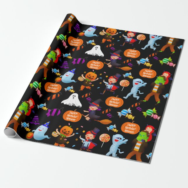 Halloween Costumes Personalised Wrapping Paper (Unrolled)