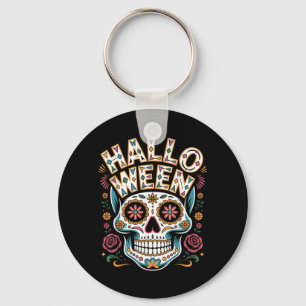 Halloween Costumes Skull Typography Graphic Creepy Key Ring
