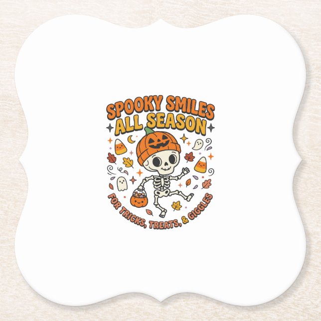Halloween Cosy Skeleton Celebration Paper Coaster (Front)
