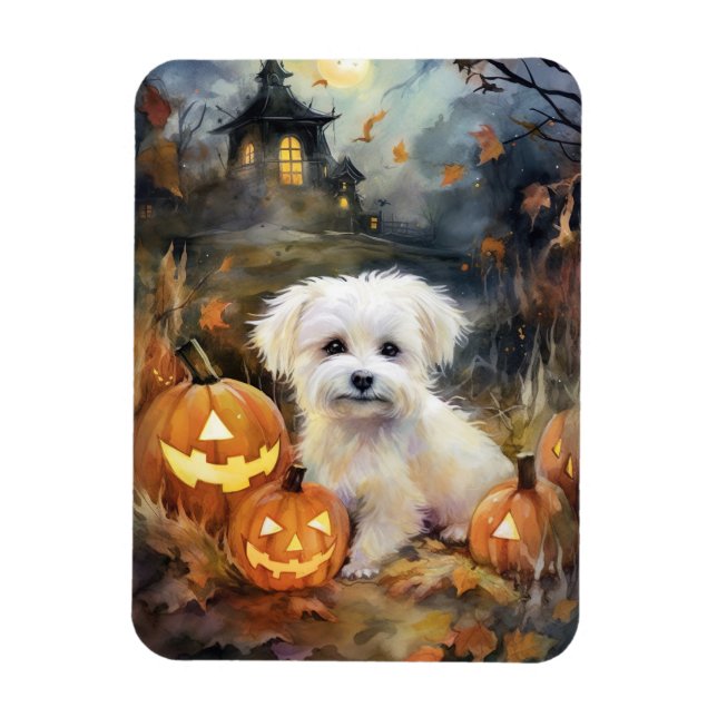 Halloween Coton De Tulear With Pumpkins Scary Magnet (Vertical)
