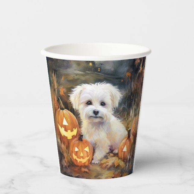 Halloween Coton De Tulear With Pumpkins Scary Paper Cups (Front)