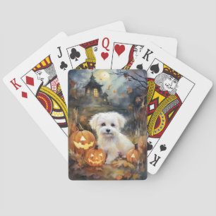 Halloween Coton De Tulear With Pumpkins Scary Playing Cards