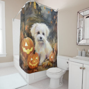 Halloween Coton De Tulear With Pumpkins Scary Shower Curtain