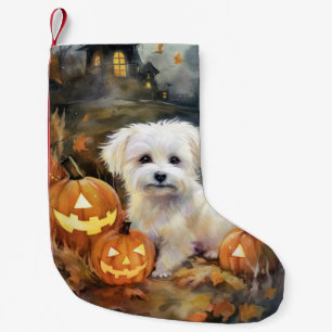 Halloween Coton De Tulear With Pumpkins Scary Small Christmas Stocking