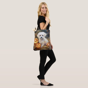 Halloween Coton De Tulear With Pumpkins Scary Tote Bag