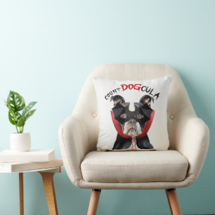 Halloween Count DOGcula Boston Terrier Dog Cushion