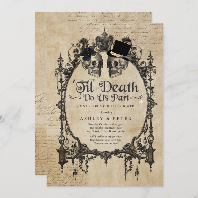  Halloween Couples Shower Engagement Gothic Skull  Invitation (Front/Back)