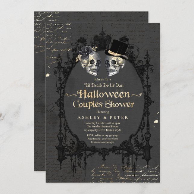  Halloween Couples Shower Engagement Gothic Skull Invitation (Front/Back)