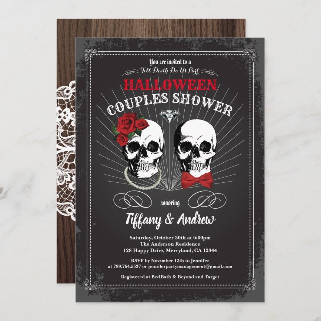 Halloween couples shower invitation. Black and red Invitation (Front/Back)