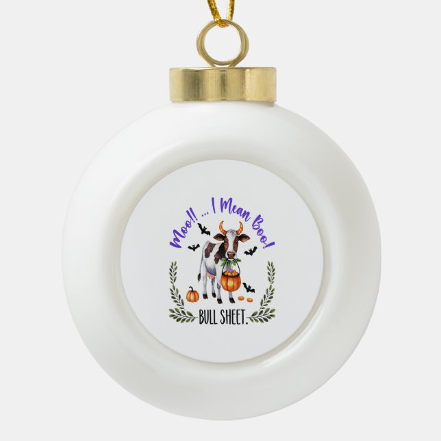 Halloween Cow Bull Sheet Ceramic Ball Christmas Ornament (Front)
