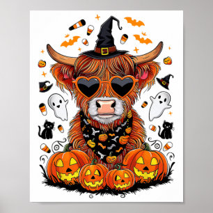 Halloween Cow Farm Western Ghost Cow Witchy Pumpki Poster