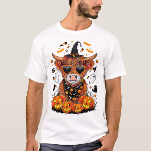 Halloween Cow Farm Western Ghost Cow Witchy Pumpki T-Shirt