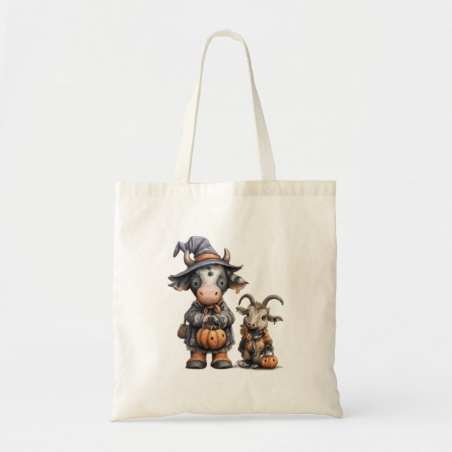 Halloween Cow & Goat Trick or Treat Tote Bag   (Front)