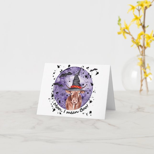 Halloween Cow Moo I Mean Boo Funny Card (Yellow Flower)