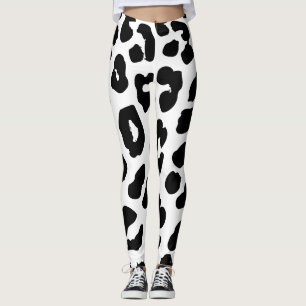 Halloween Cow Print Black & White Leggings