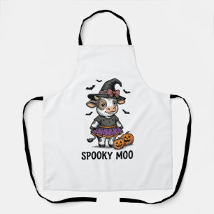 Halloween Cow Shirt Cute Witch Calf Engraving Art Apron