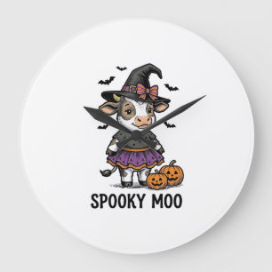 Halloween Cow Shirt Cute Witch Calf Engraving Art Large Clock