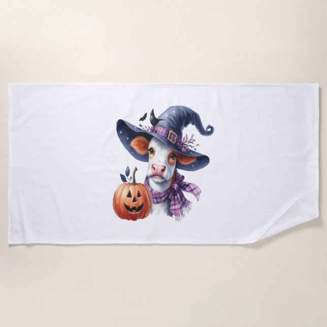 Halloween Cow with Fall Beach Towel (Front)