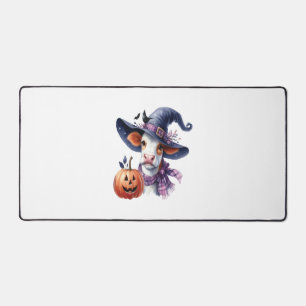 Halloween Cow with Fall Desk Mat