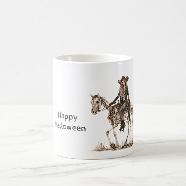 Halloween Cowgirl Western Horse Skeleton Coffee Mug (Center)