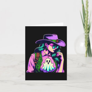 Halloween Cowgirl With Ghost Pop Art Card
