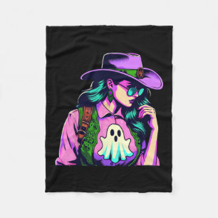 Halloween Cowgirl With Ghost Pop Art Fleece Blanket