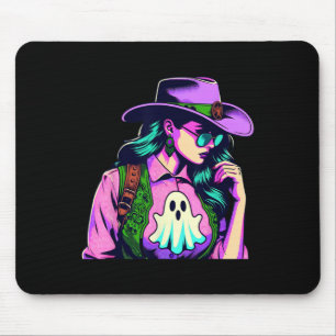 Halloween Cowgirl With Ghost Pop Art Mouse Pad