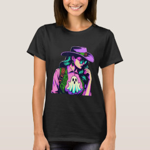 Halloween Cowgirl With Ghost Pop Art T-Shirt