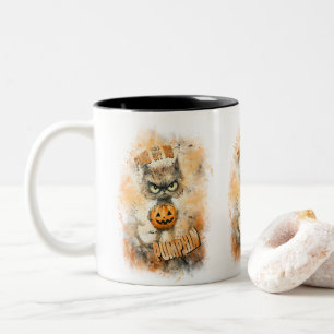 Halloween Cranky Cat With Pumpkin Two-Tone Coffee Mug