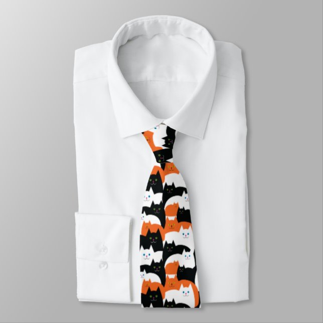 Halloween Crazy Cat Guy Orange and Black Cats Tie (Tied)