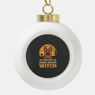 Halloween Crazy German Shepherd Witch Design Ceramic Ball Christmas Ornament