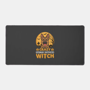 Halloween Crazy German Shepherd Witch Design Desk Mat