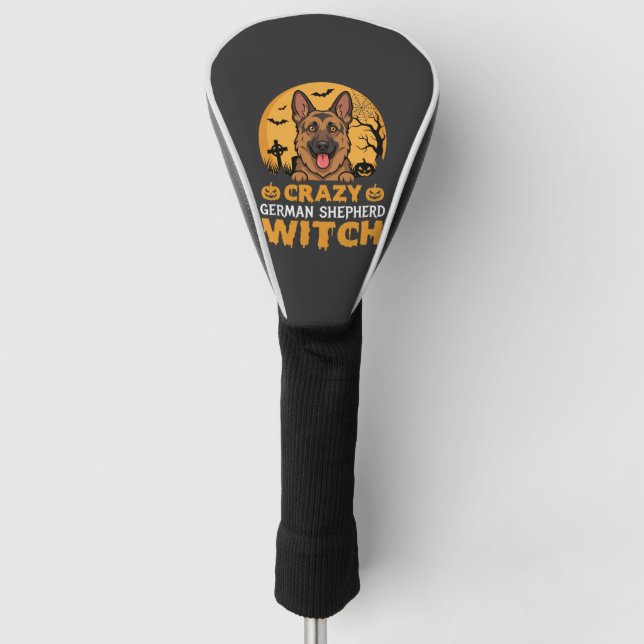Halloween Crazy German Shepherd Witch Design Golf Head Cover (Front)