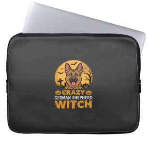 Halloween Crazy German Shepherd Witch Design Laptop Sleeve