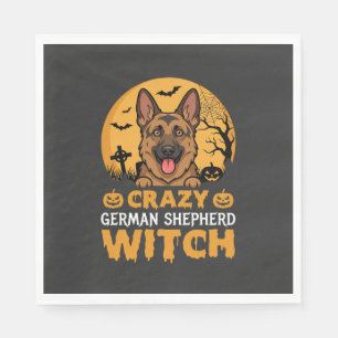 Halloween Crazy German Shepherd Witch Design Napkin