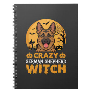 Halloween Crazy German Shepherd Witch Design Notebook
