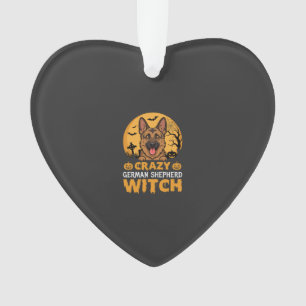Halloween Crazy German Shepherd Witch Design Ornament