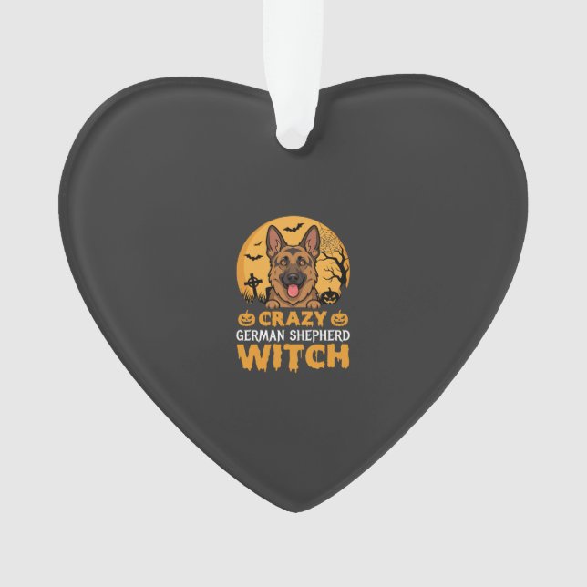 Halloween Crazy German Shepherd Witch Design Ornament (Front)