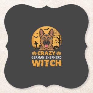 Halloween Crazy German Shepherd Witch Design Paper Coaster