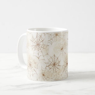 Halloween Cream Brown Spider Webs Coffee Mug