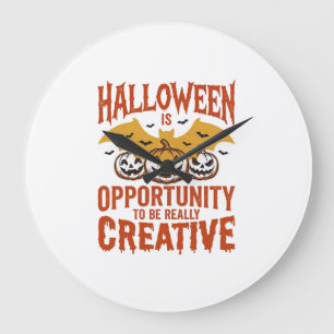 Halloween Creative Pumpkin Bat Vintage Vector Desi Large Clock