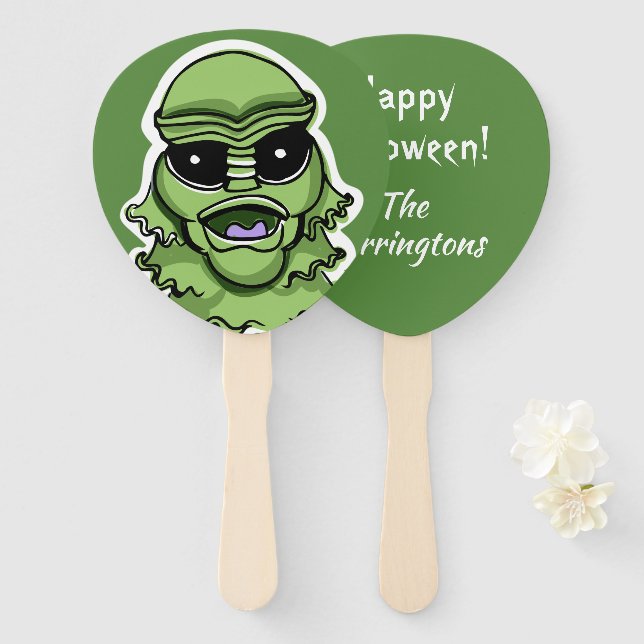 Halloween Creature custom text hand fan set (Front and Back)