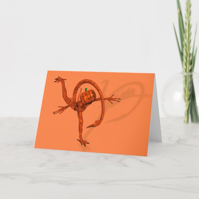 Halloween Creature From Galaxy Pumpkin Card (Front)